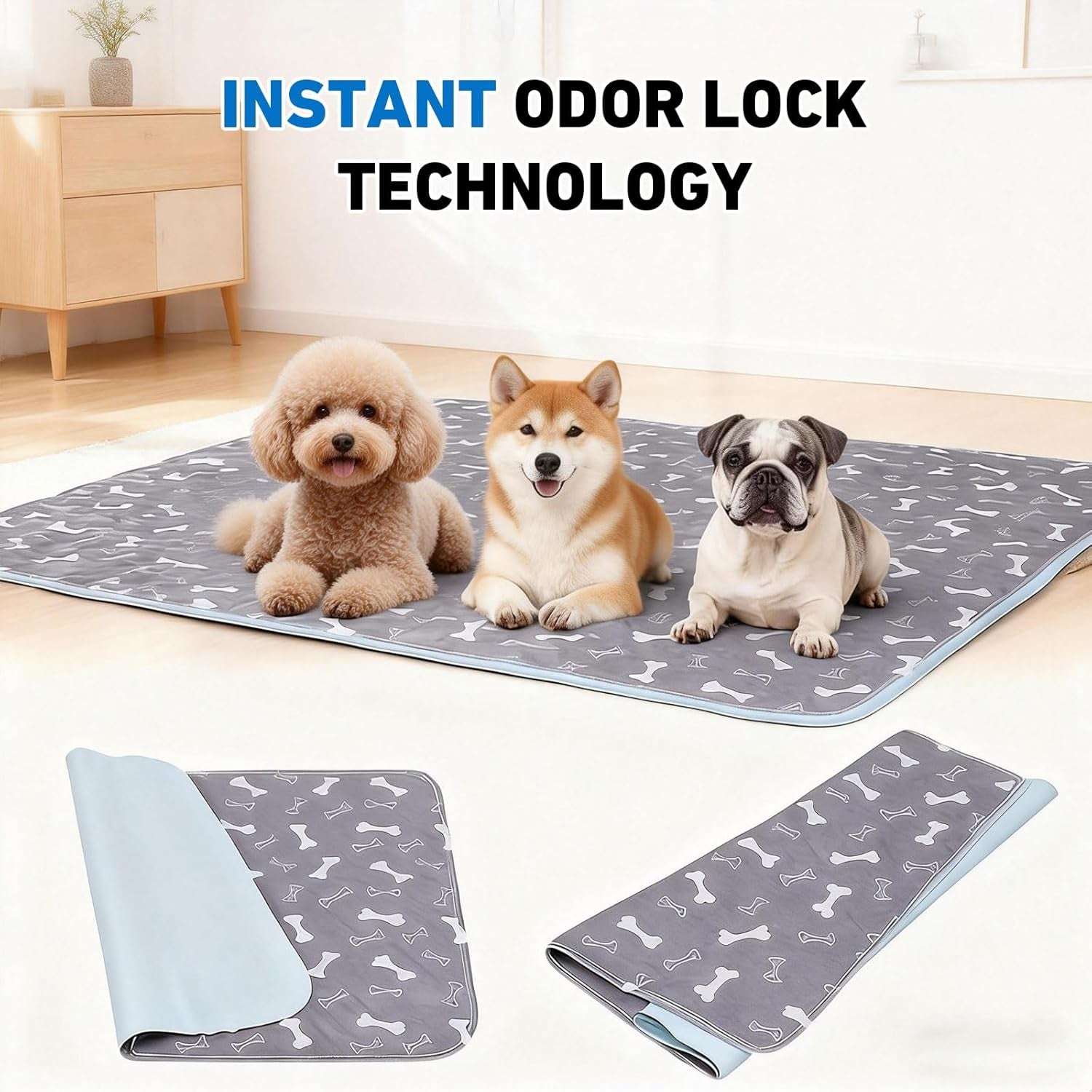 Puppy Pee Pads for Dogs,Washable Pee Pads for Dogs with Pheromones,Reusable Puppy Pads Washable for Dogs & Cats, Washable,Durable Leak-Proof & Anti-Slip Pet Training Pads for Home & Trave(M,Gray)