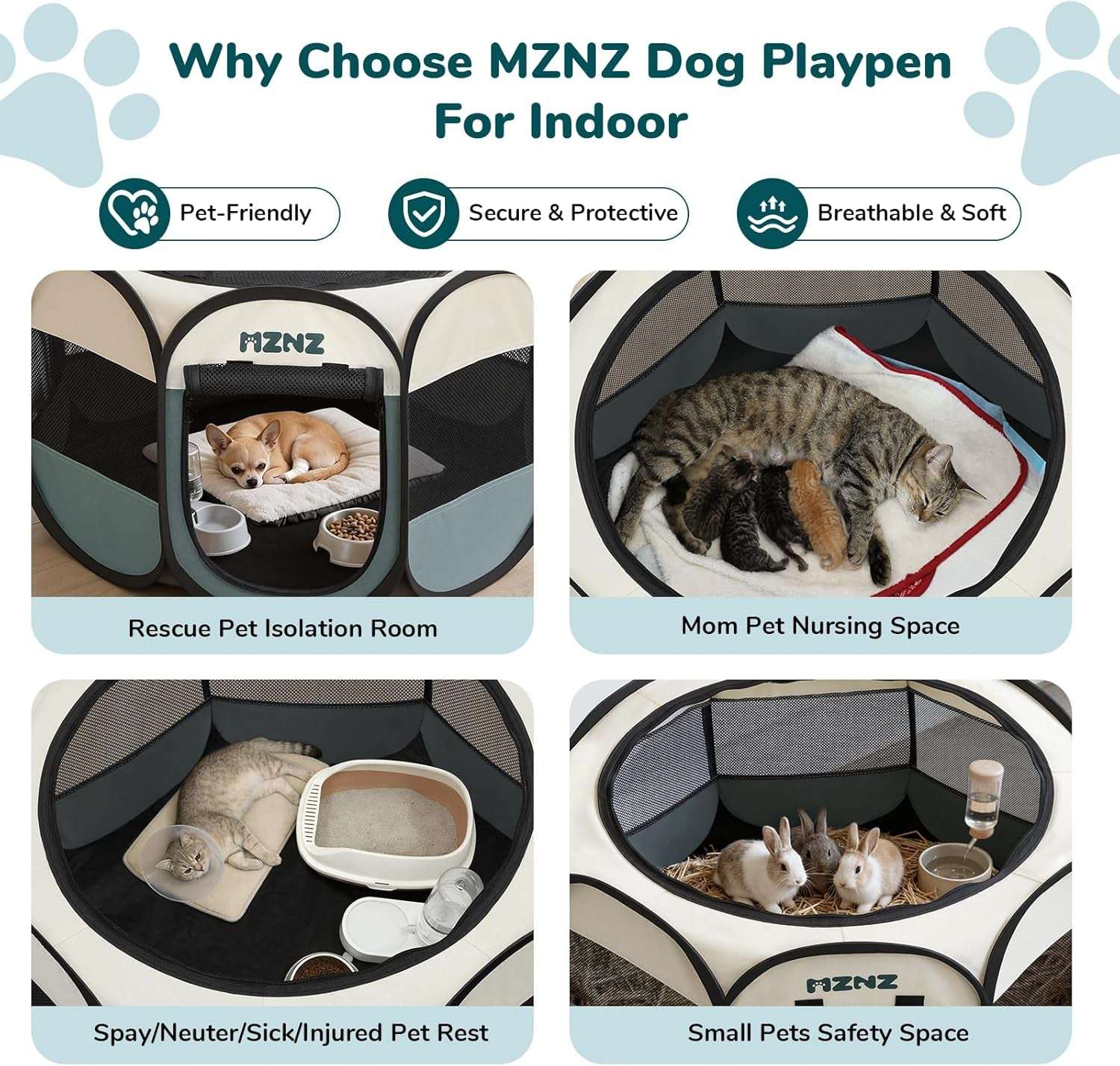 Dog Cat Playpen, Portable Puppy Pet Crate Indoor for Small Dogs Cats Rabbits, Foldable Dog Cage Enclosure for Outdoor, Pop up Dogs Tent Kennel with Carrying Case, Grey