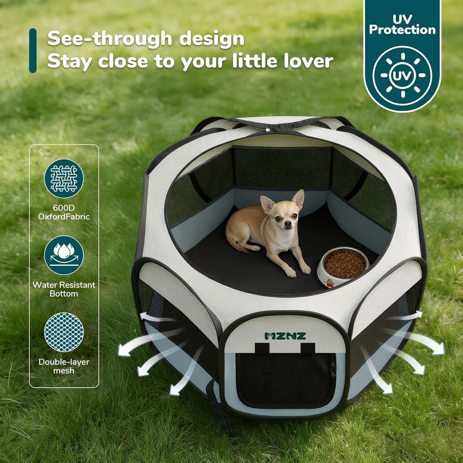Dog Cat Playpen, Portable Puppy Pet Crate Indoor for Small Dogs Cats Rabbits, Foldable Dog Cage Enclosure for Outdoor, Pop up Dogs Tent Kennel with Carrying Case, Grey