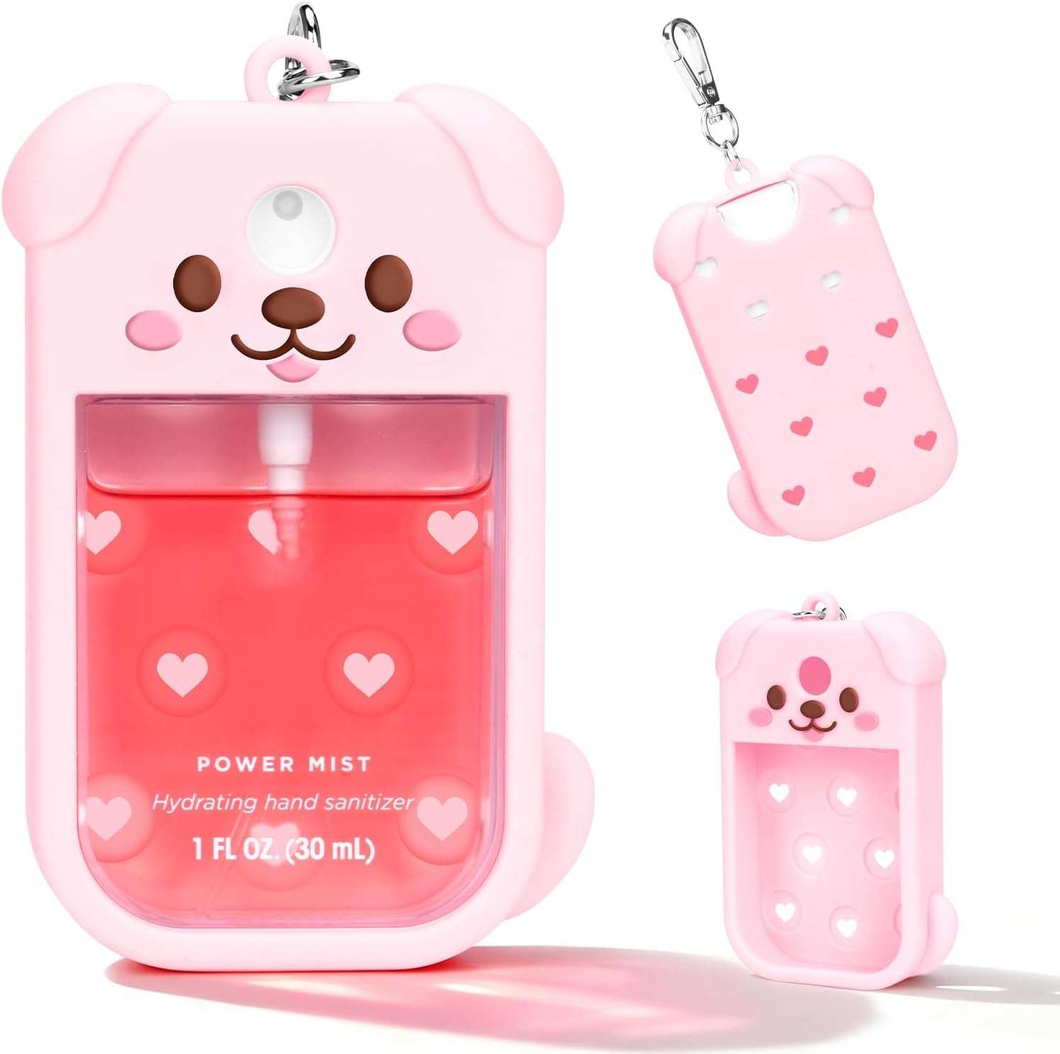 Dog Silicone Case for Touchland Hand Sanitizer Spray with Keychain, Compatible with Power Mist & Glow Mist 1 FL Oz/30Ml for Touchland Case, Cute Travel Cover Sleeve Pink