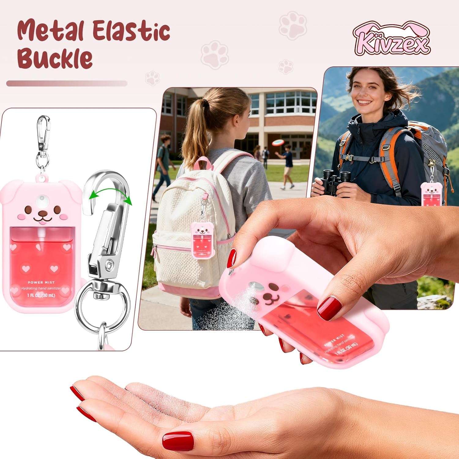 Dog Silicone Case for Touchland Hand Sanitizer Spray with Keychain, Compatible with Power Mist & Glow Mist 1 FL Oz/30Ml for Touchland Case, Cute Travel Cover Sleeve Pink