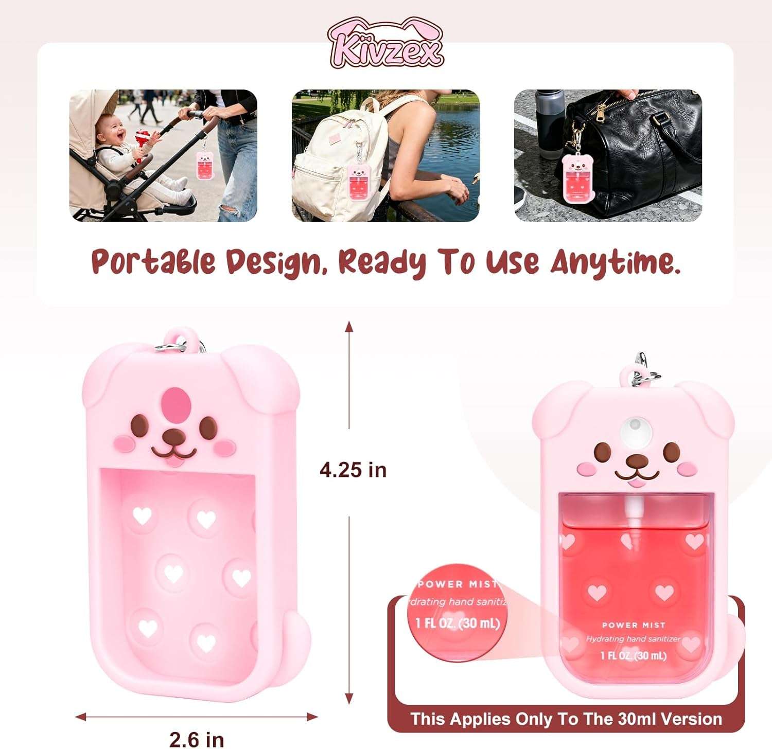 Dog Silicone Case for Touchland Hand Sanitizer Spray with Keychain, Compatible with Power Mist & Glow Mist 1 FL Oz/30Ml for Touchland Case, Cute Travel Cover Sleeve Pink
