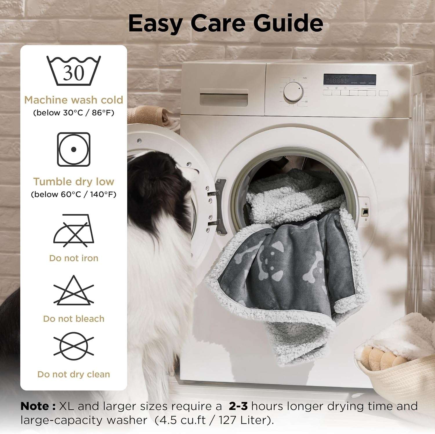 Waterproof Dog Blankets for Large Dogs - Soft Print Sherpa Fleece Pet Cat Blanket Washable for Couch Bed Protection, Cozy Plush Reversible Throw Furniture Protector, 50"X60", Smokey Grey