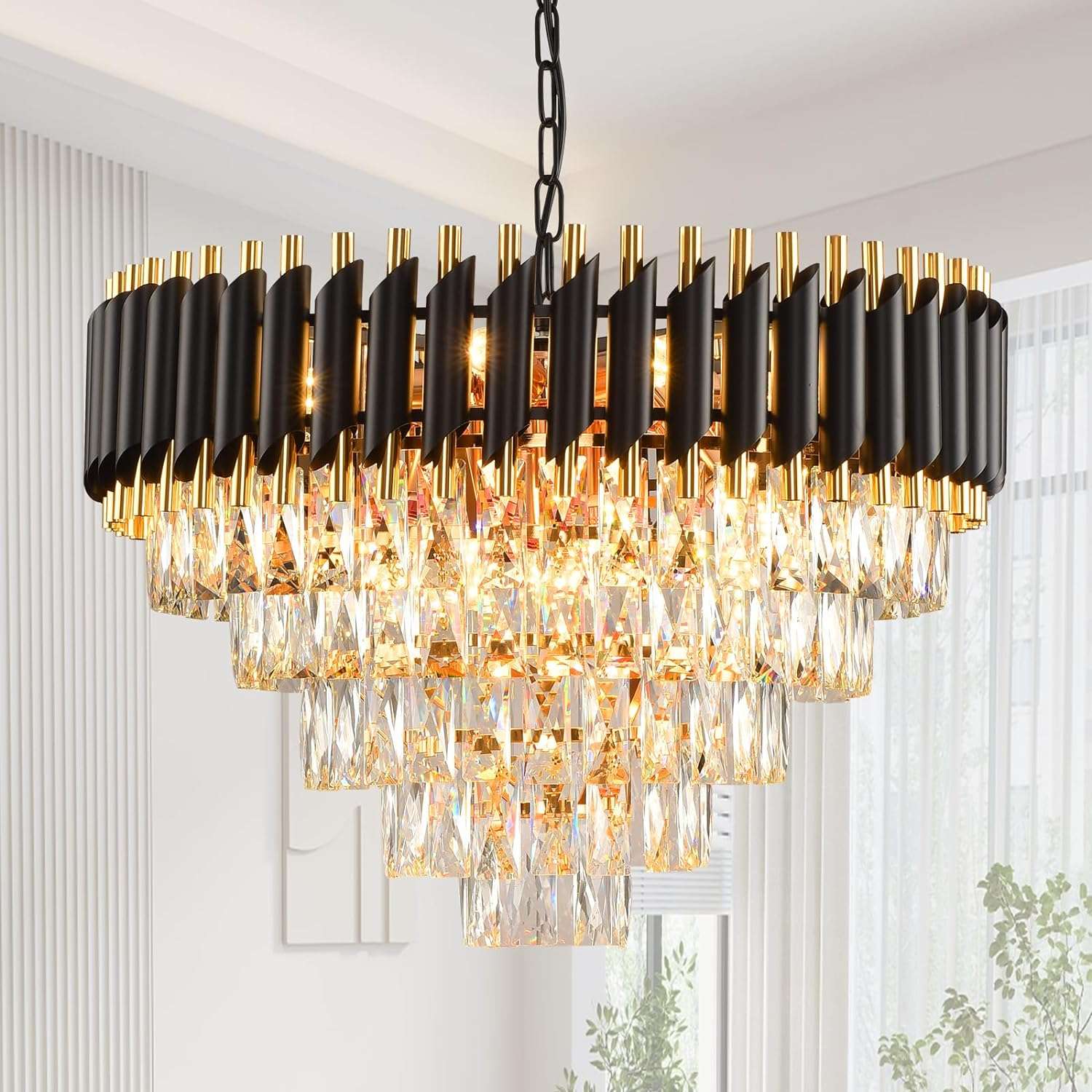 Modern Crystal Chandeliers 5 Tier, Round Crystal Chandeliers Light Fixture 12 Lights-Toppalletfly