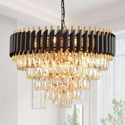 Modern Crystal Chandeliers 5 Tier, Round Crystal Chandeliers Light Fixture 12 Lights-Toppalletfly