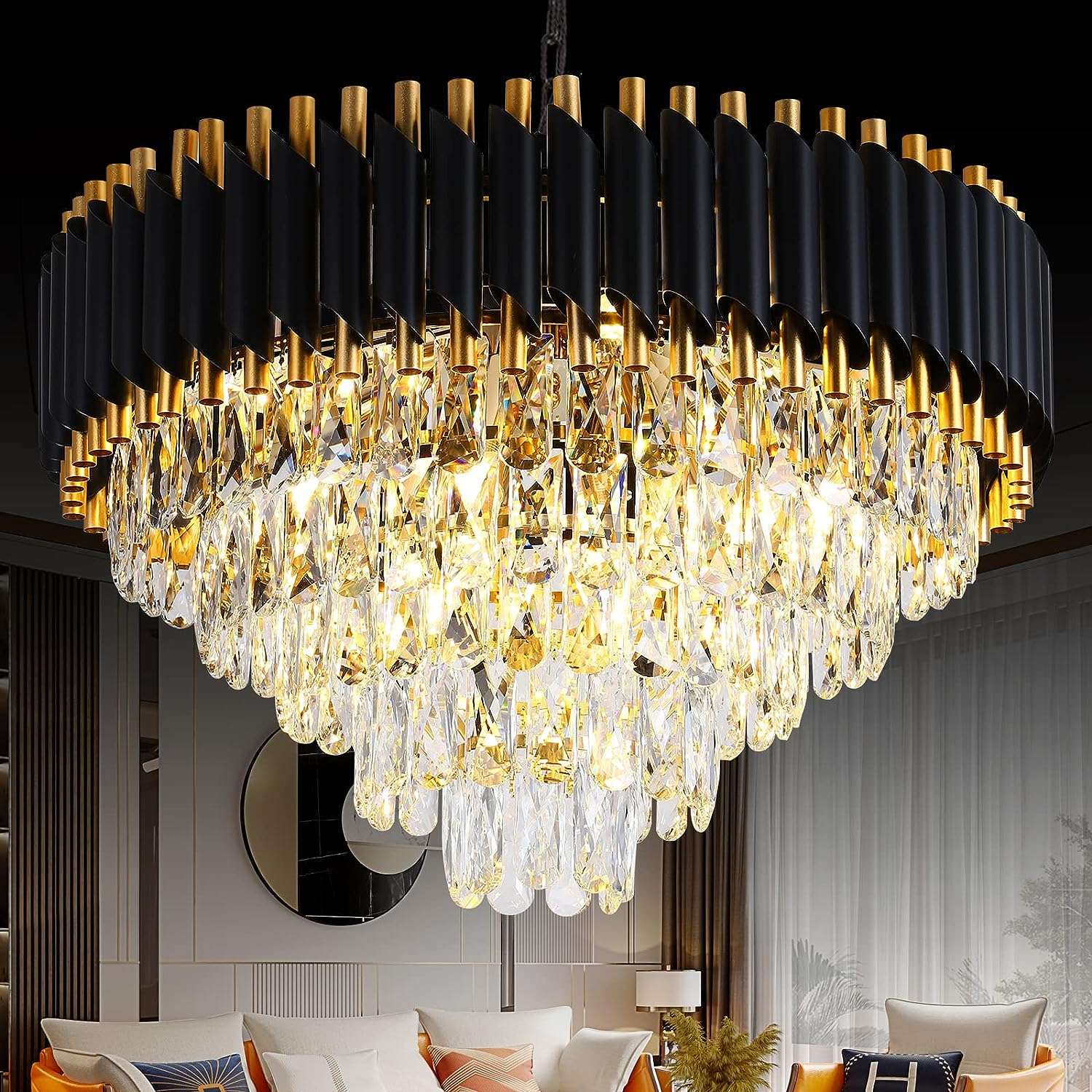Modern Crystal Chandeliers 5 Tier, Round Crystal Chandeliers Light Fixture 12 Lights-Toppalletfly
