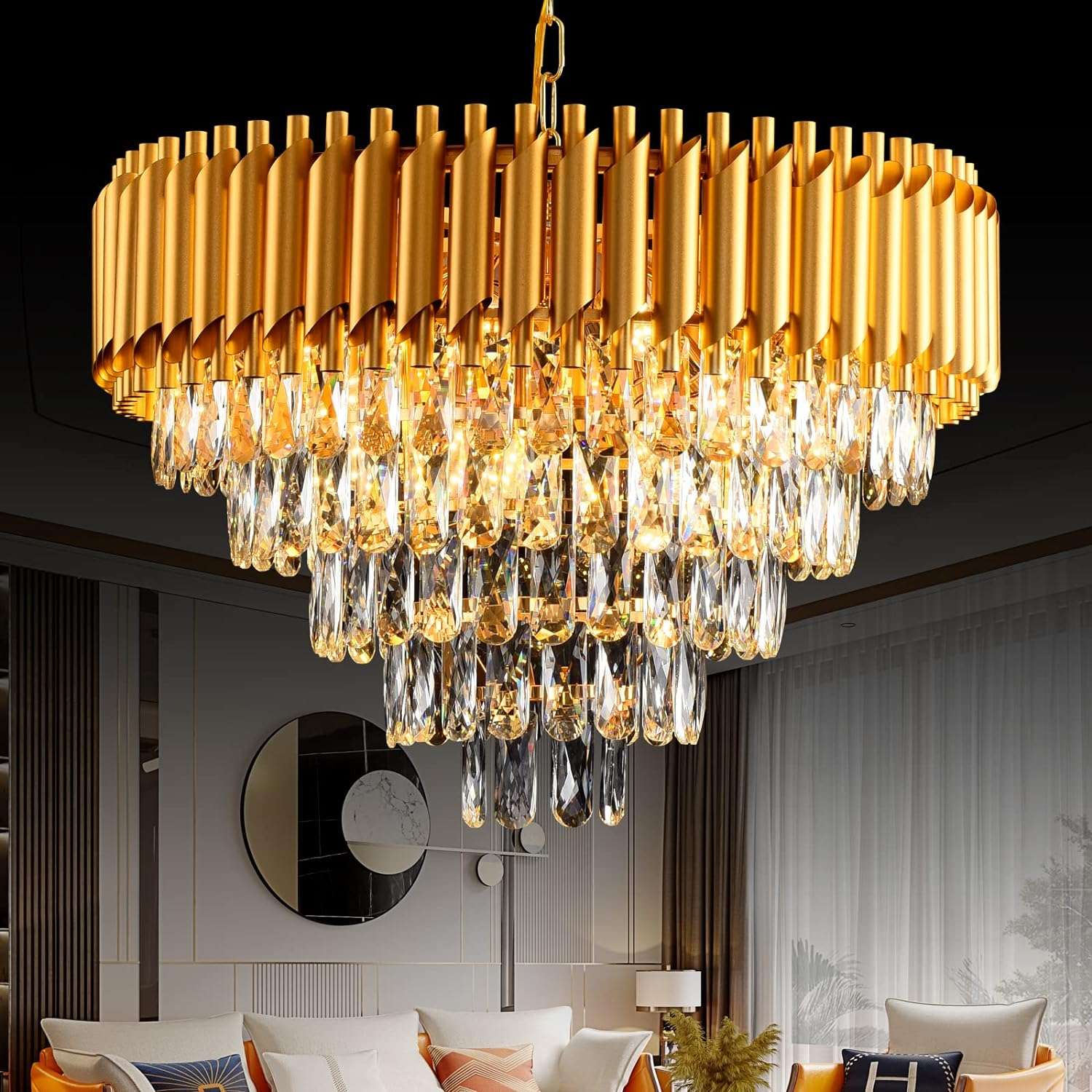 Modern Crystal Chandeliers 5 Tier, Round Crystal Chandeliers Light Fixture 12 Lights-Toppalletfly