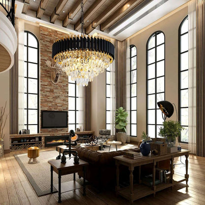 Modern Crystal Chandeliers 5 Tier, Round Crystal Chandeliers Light Fixture 12 Lights-Toppalletfly