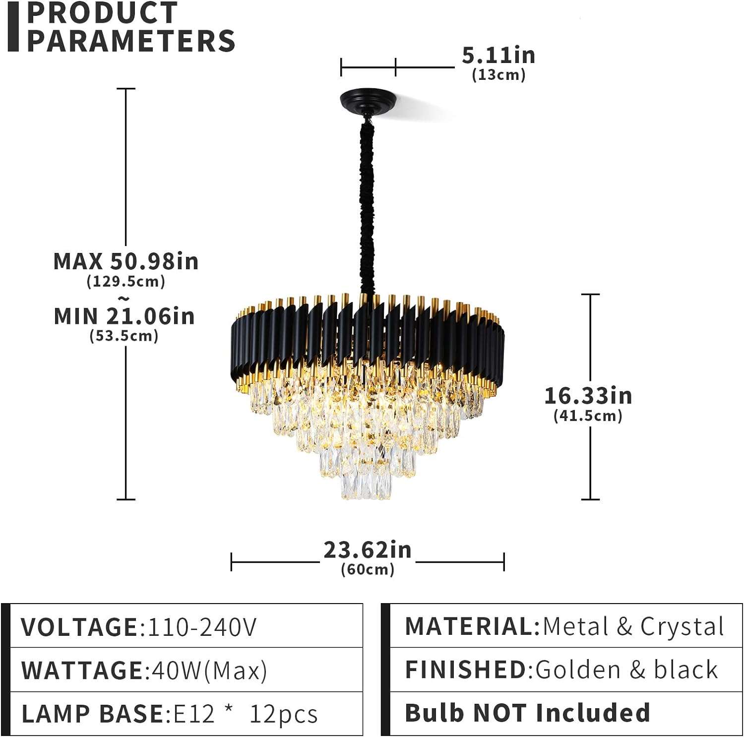 Modern Crystal Chandeliers 5 Tier, Round Crystal Chandeliers Light Fixture 12 Lights-Toppalletfly