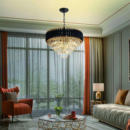 Modern Crystal Chandeliers 5 Tier, Round Crystal Chandeliers Light Fixture 12 Lights-Toppalletfly