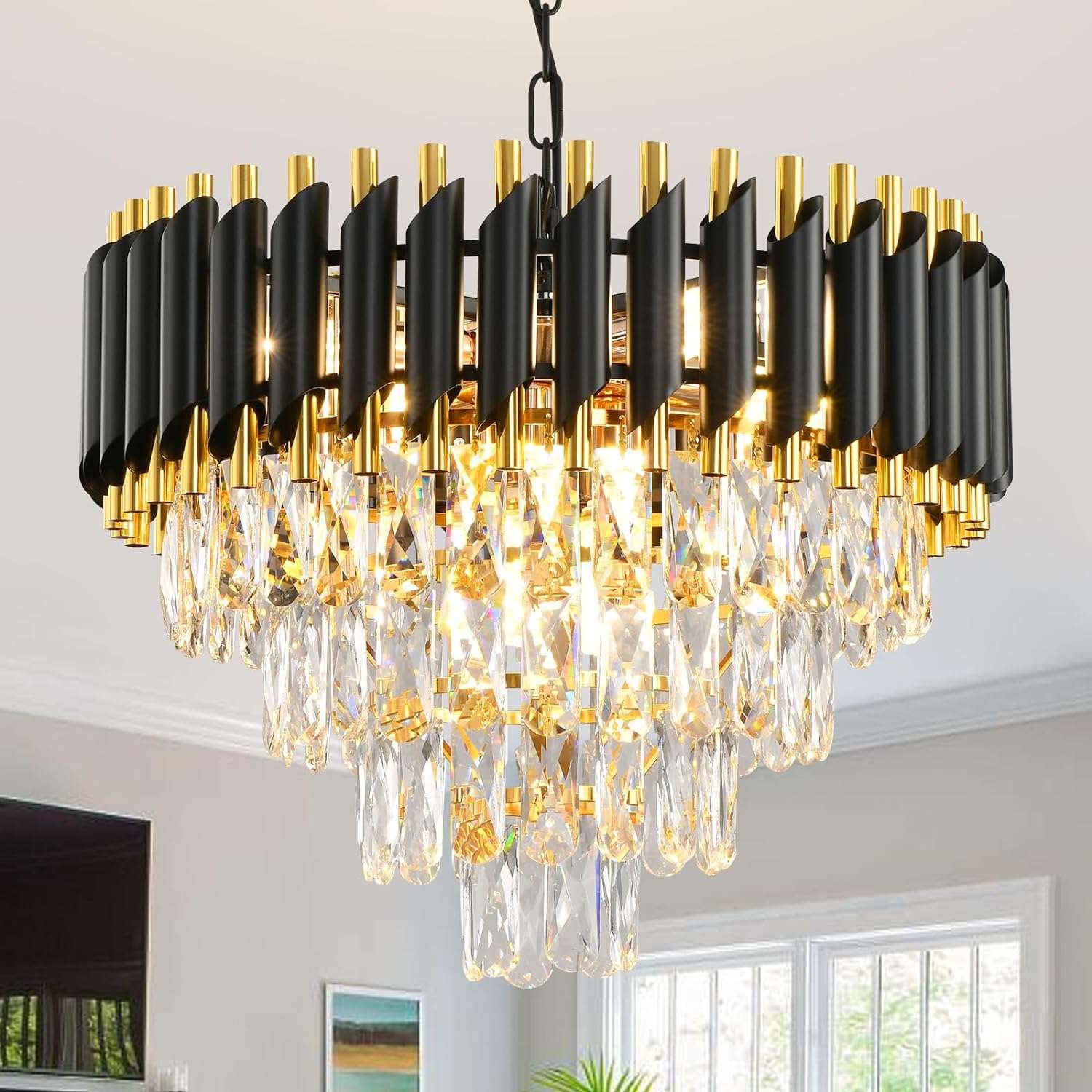 Modern Crystal Chandeliers 5 Tier, Round Crystal Chandeliers Light Fixture 12 Lights-Toppalletfly