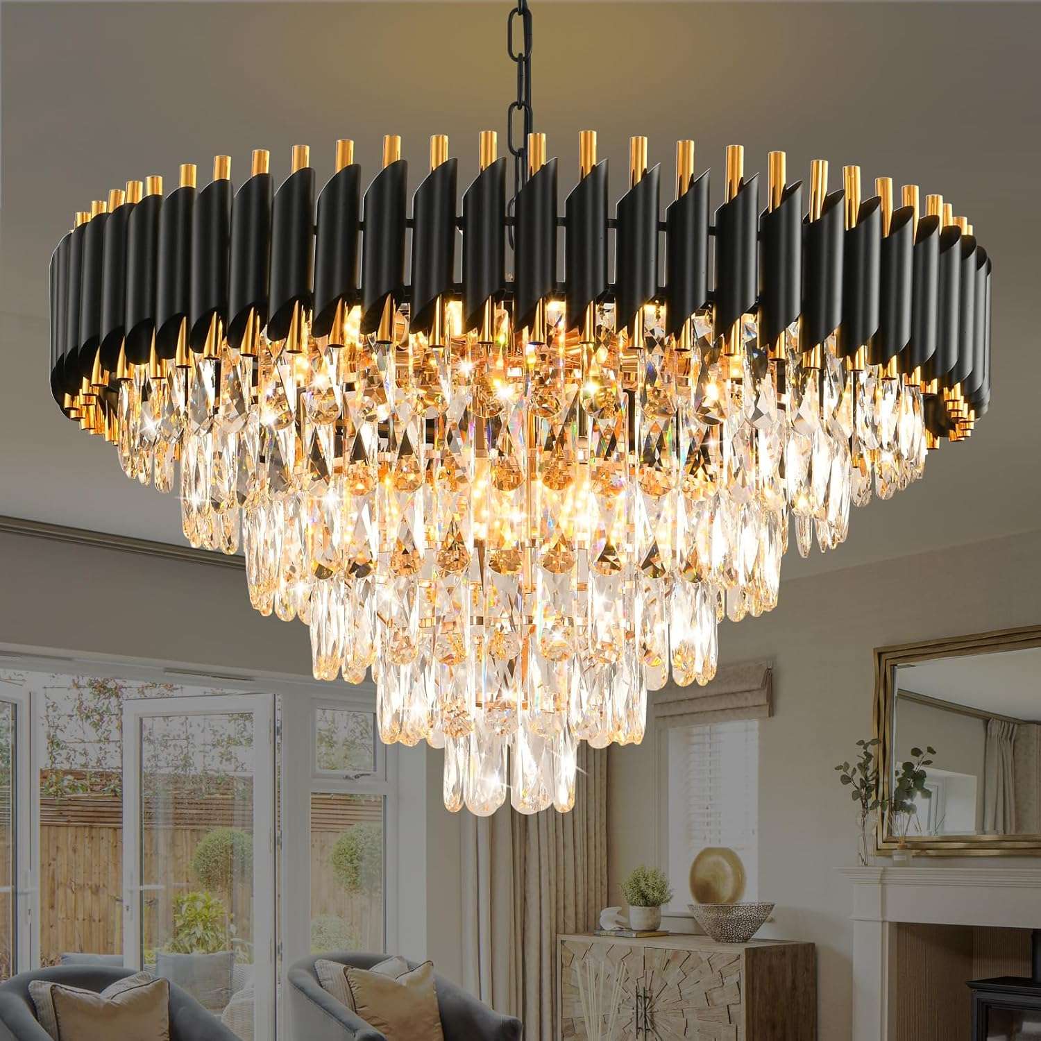 Modern Crystal Chandeliers 5 Tier, Round Crystal Chandeliers Light Fixture 12 Lights-Toppalletfly