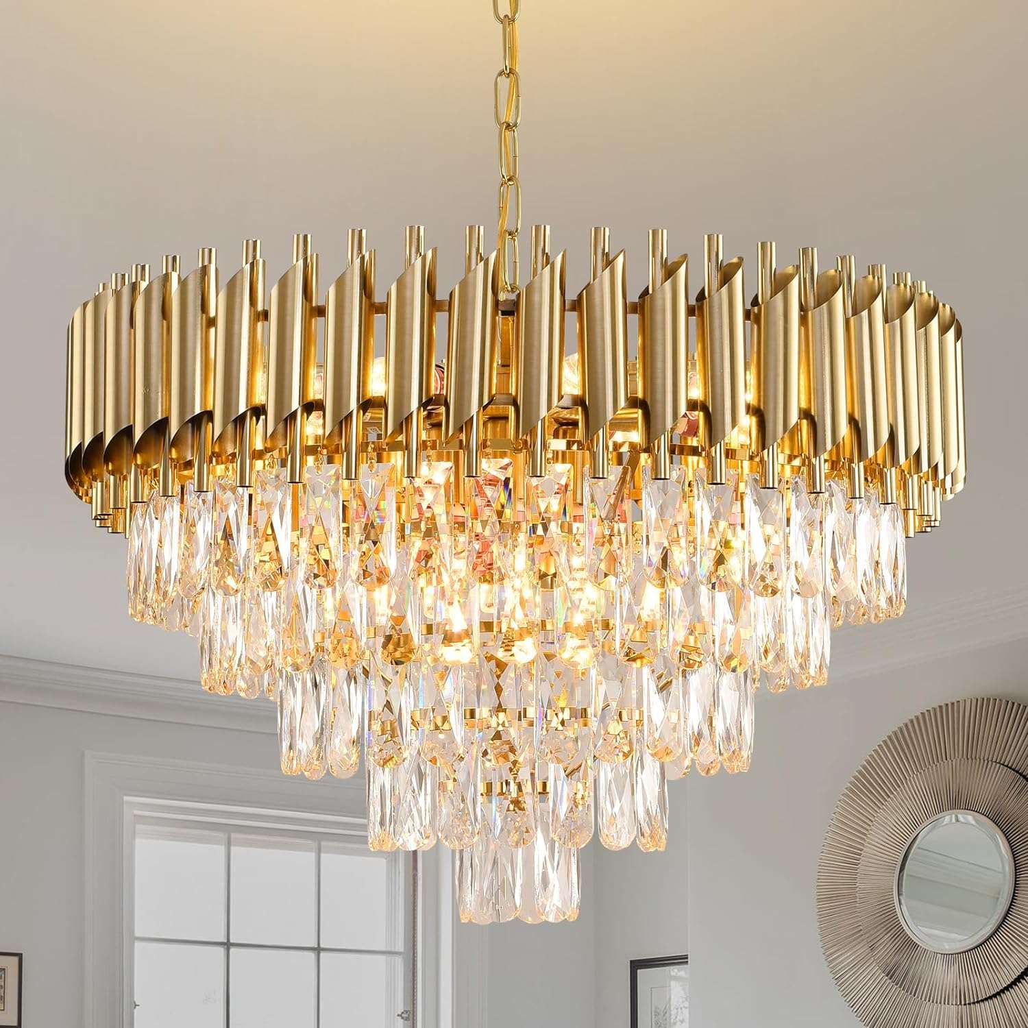 Modern Crystal Chandeliers 5 Tier, Round Crystal Chandeliers Light Fixture 12 Lights-Toppalletfly