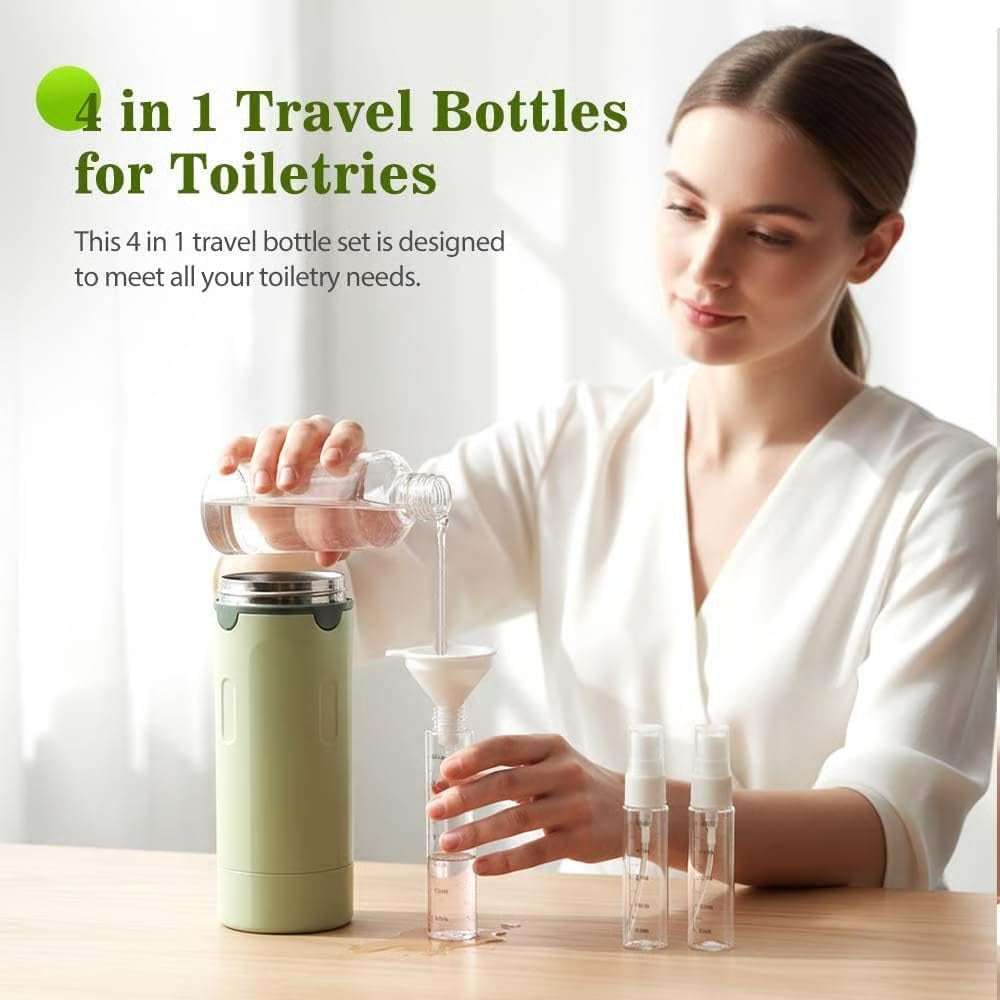 4-In-1 Travel Dispenser Bottle,4 Pack 30ML Travel Bottles for Toiletries, Leak Proof Travel Size Containers (White)