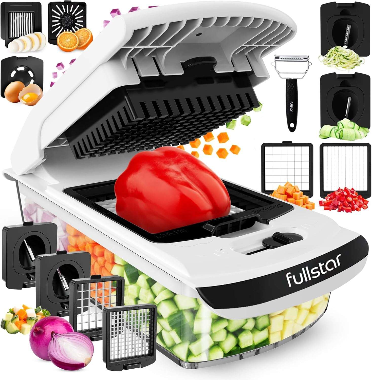 the Original Pro Chopper - Vegetable Chopper and Spiralizer, Food Chopper with Container, Fruit Slicer, Kitchen Gadgets & Gifts, Home Essentials (4 in 1, White)