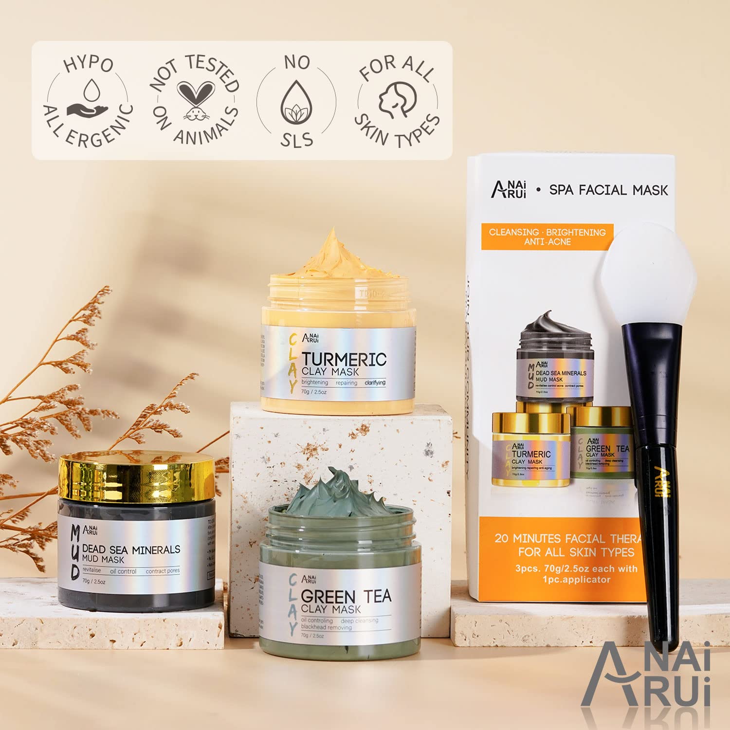 Turmeric Clay Mask, Green Tea and Dead Sea Minerals, Spa Facial Mask Set 2.5 oz each-Toppalletfly