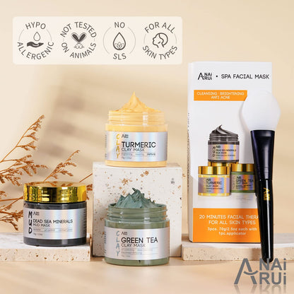 Turmeric Clay Mask, Green Tea and Dead Sea Minerals, Spa Facial Mask Set 2.5 oz each-Toppalletfly