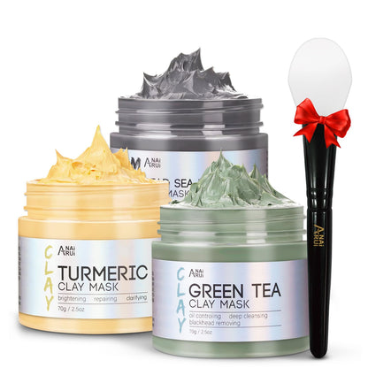Turmeric Clay Mask, Green Tea and Dead Sea Minerals, Spa Facial Mask Set 2.5 oz each-Toppalletfly