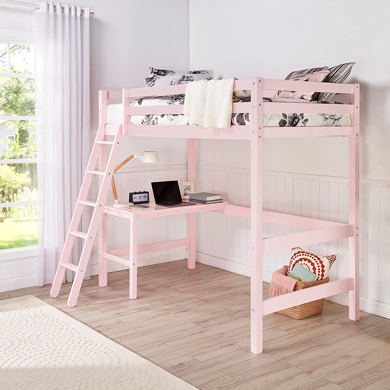 Twin Loft Bed, Built-in Desk and Open Space Perfect for Storage or a Play Area-Toppalletfly