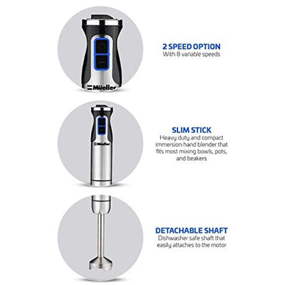 Ultra-Stick 500 Watt 9-Speed Immersion Multi-Purpose Hand Blender Heavy Duty Copper Motor Brushed 304 Stainless Steel With Whisk, Milk Frother-Toppalletfly