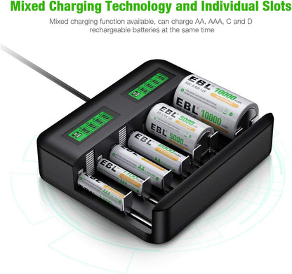 Universal Battery Charger - AA AAA C D Battery Charger for Rechargeable Batteries Ni-MH with 2A USB Port, Type C Input, Fast Charger-Toppalletfly