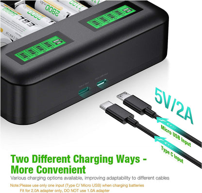 Universal Battery Charger - AA AAA C D Battery Charger for Rechargeable Batteries Ni-MH with 2A USB Port, Type C Input, Fast Charger-Toppalletfly