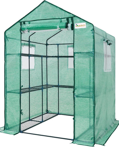 Walk-in Greenhouse for Outdoors, Thickened PE Cover & Heavy Duty Powder-Coated Steel, w/ Zippered Mesh Door & Screen Windows-Toppalletfly