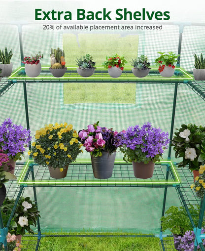 Walk-in Greenhouse for Outdoors, Thickened PE Cover & Heavy Duty Powder-Coated Steel, w/ Zippered Mesh Door & Screen Windows-Toppalletfly