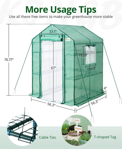 Walk-in Greenhouse for Outdoors, Thickened PE Cover & Heavy Duty Powder-Coated Steel, w/ Zippered Mesh Door & Screen Windows-Toppalletfly