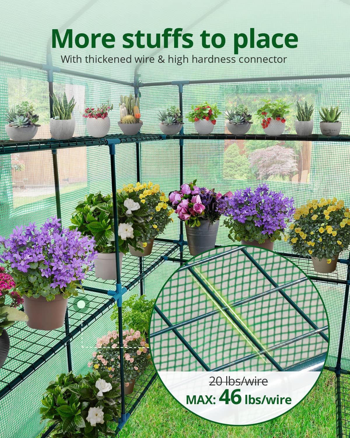 Walk-in Greenhouse for Outdoors, Thickened PE Cover & Heavy Duty Powder-Coated Steel, w/ Zippered Mesh Door & Screen Windows-Toppalletfly