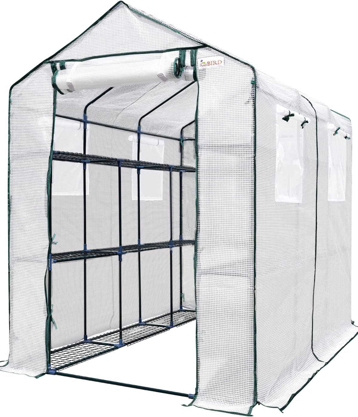 Walk-in Greenhouse for Outdoors, Thickened PE Cover & Heavy Duty Powder-Coated Steel, w/ Zippered Mesh Door & Screen Windows-Toppalletfly