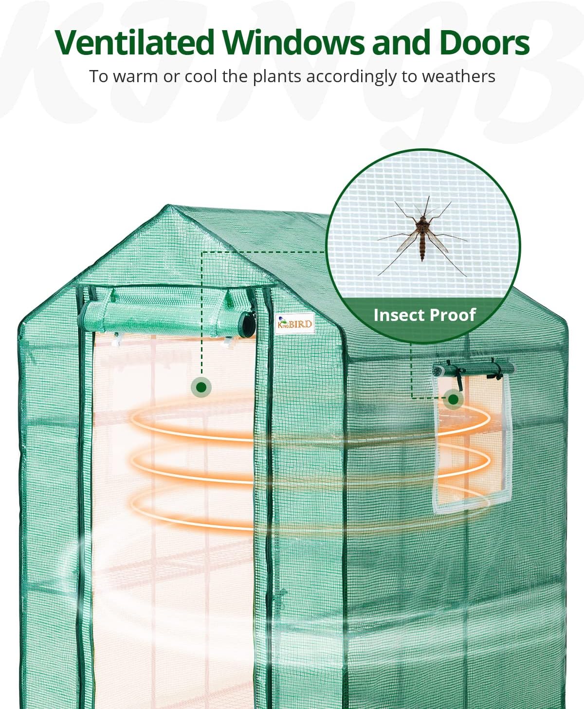 Walk-in Greenhouse for Outdoors, Thickened PE Cover & Heavy Duty Powder-Coated Steel, w/ Zippered Mesh Door & Screen Windows-Toppalletfly