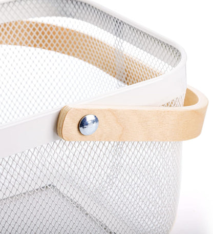 White Mesh Storage Basket with Handle, Multi-Functional Wire Bin for Garden Harvest, Fruits, and Kitchen Use-Toppalletfly