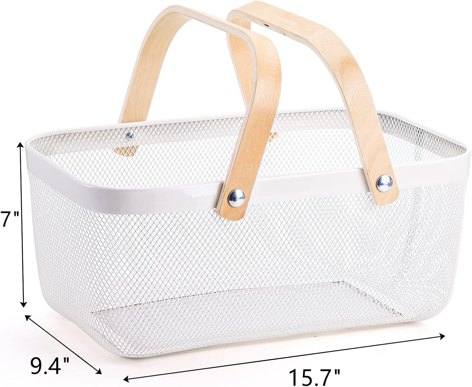White Mesh Storage Basket with Handle, Multi-Functional Wire Bin for Garden Harvest, Fruits, and Kitchen Use-Toppalletfly