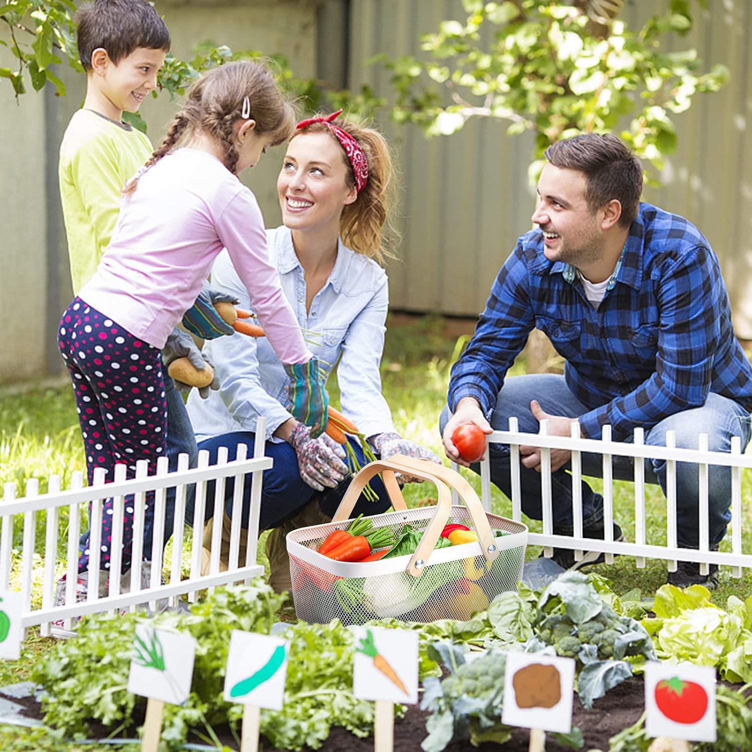 White Mesh Storage Basket with Handle, Multi-Functional Wire Bin for Garden Harvest, Fruits, and Kitchen Use-Toppalletfly