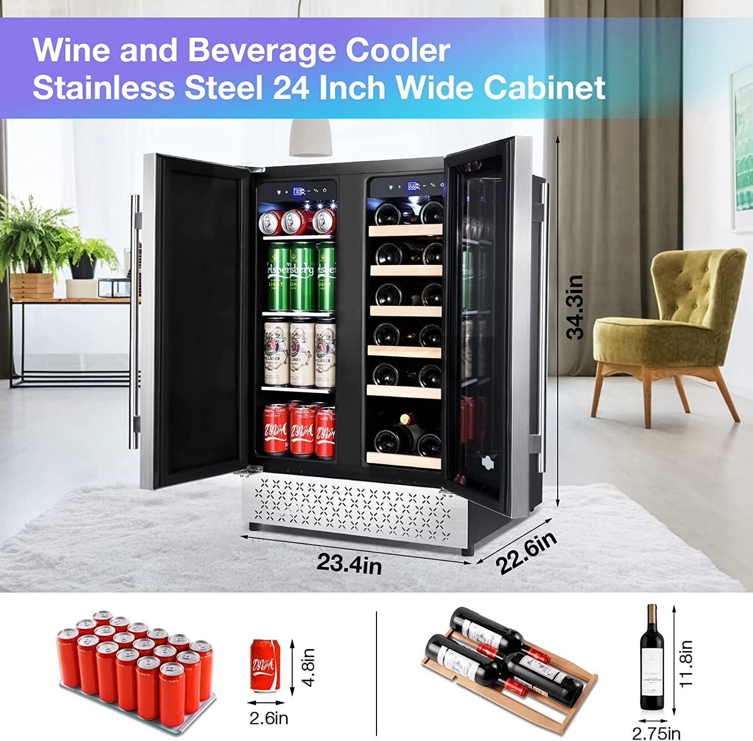 Wine and Beverage Refrigerators, Stainless Steel Quick Quiet Energy Saving Cooling System-Toppalletfly