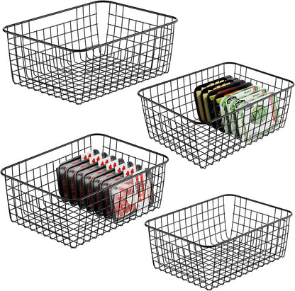 Wire Storage Baskets 4 Pack Large Metal Wire Baskets Pantry Organization and Storage with Handles for Freezer Organizer Pantry Kitchen Laundry-Toppalletfly