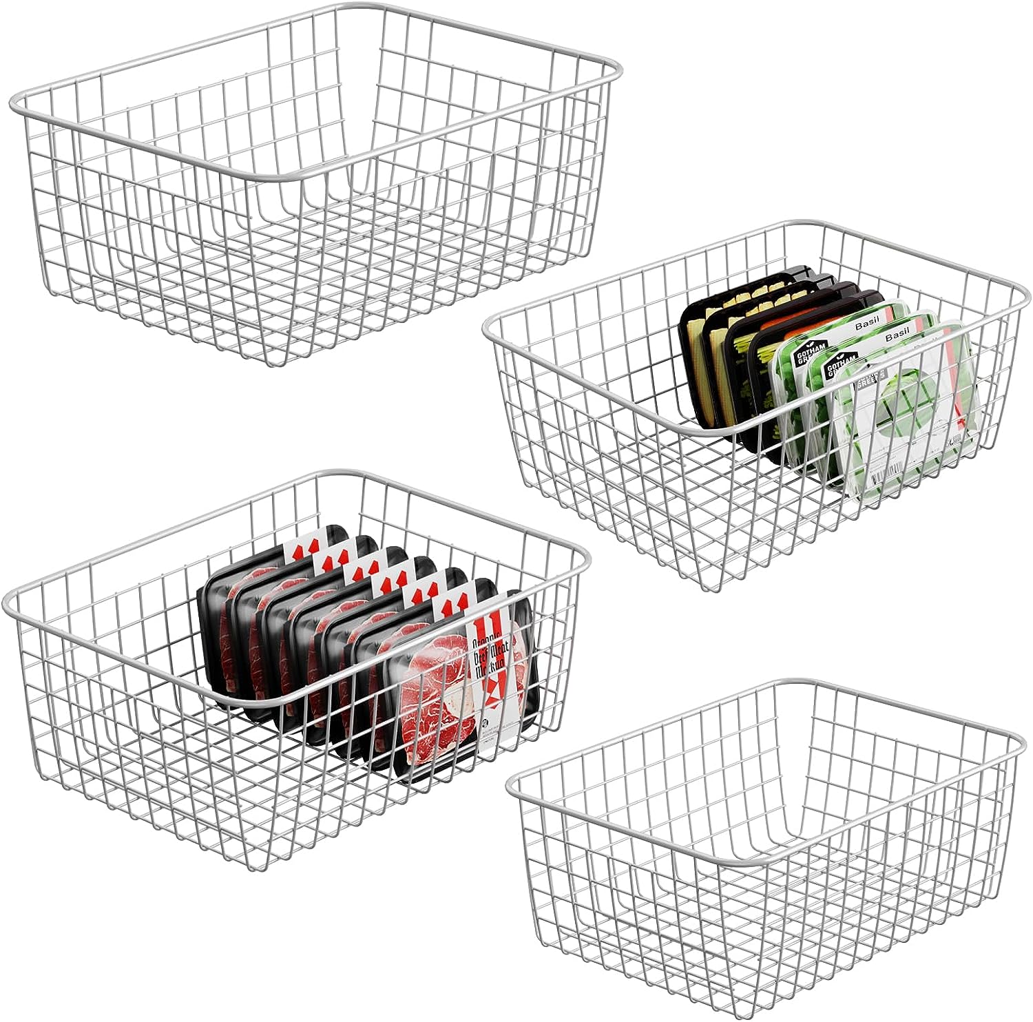 Wire Storage Baskets 4 Pack Large Metal Wire Baskets Pantry Organization and Storage with Handles for Freezer Organizer Pantry Kitchen Laundry-Toppalletfly