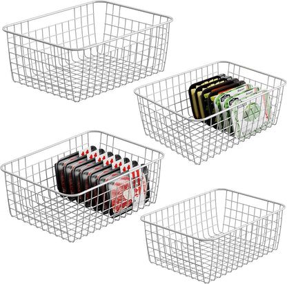 Wire Storage Baskets 4 Pack Large Metal Wire Baskets Pantry Organization and Storage with Handles for Freezer Organizer Pantry Kitchen Laundry-Toppalletfly