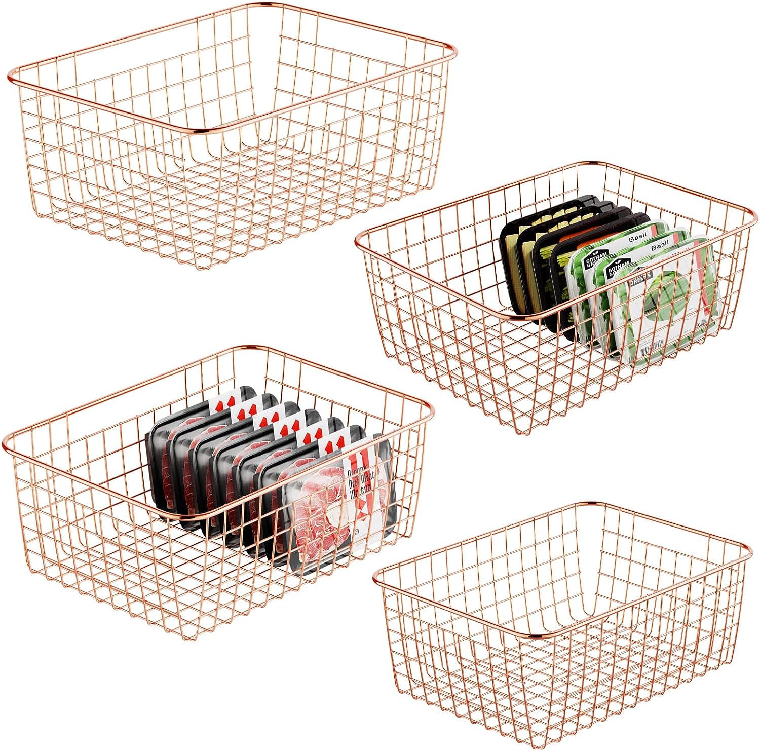 Wire Storage Baskets 4 Pack Large Metal Wire Baskets Pantry Organization and Storage with Handles for Freezer Organizer Pantry Kitchen Laundry-Toppalletfly