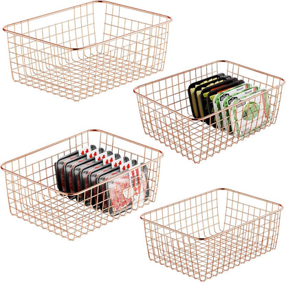 Wire Storage Baskets 4 Pack Large Metal Wire Baskets Pantry Organization and Storage with Handles for Freezer Organizer Pantry Kitchen Laundry-Toppalletfly