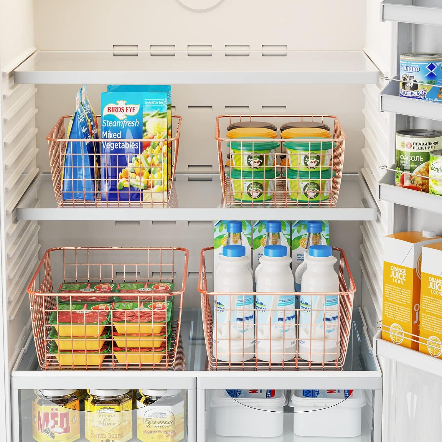 Wire Storage Baskets 4 Pack Large Metal Wire Baskets Pantry Organization and Storage with Handles for Freezer Organizer Pantry Kitchen Laundry-Toppalletfly