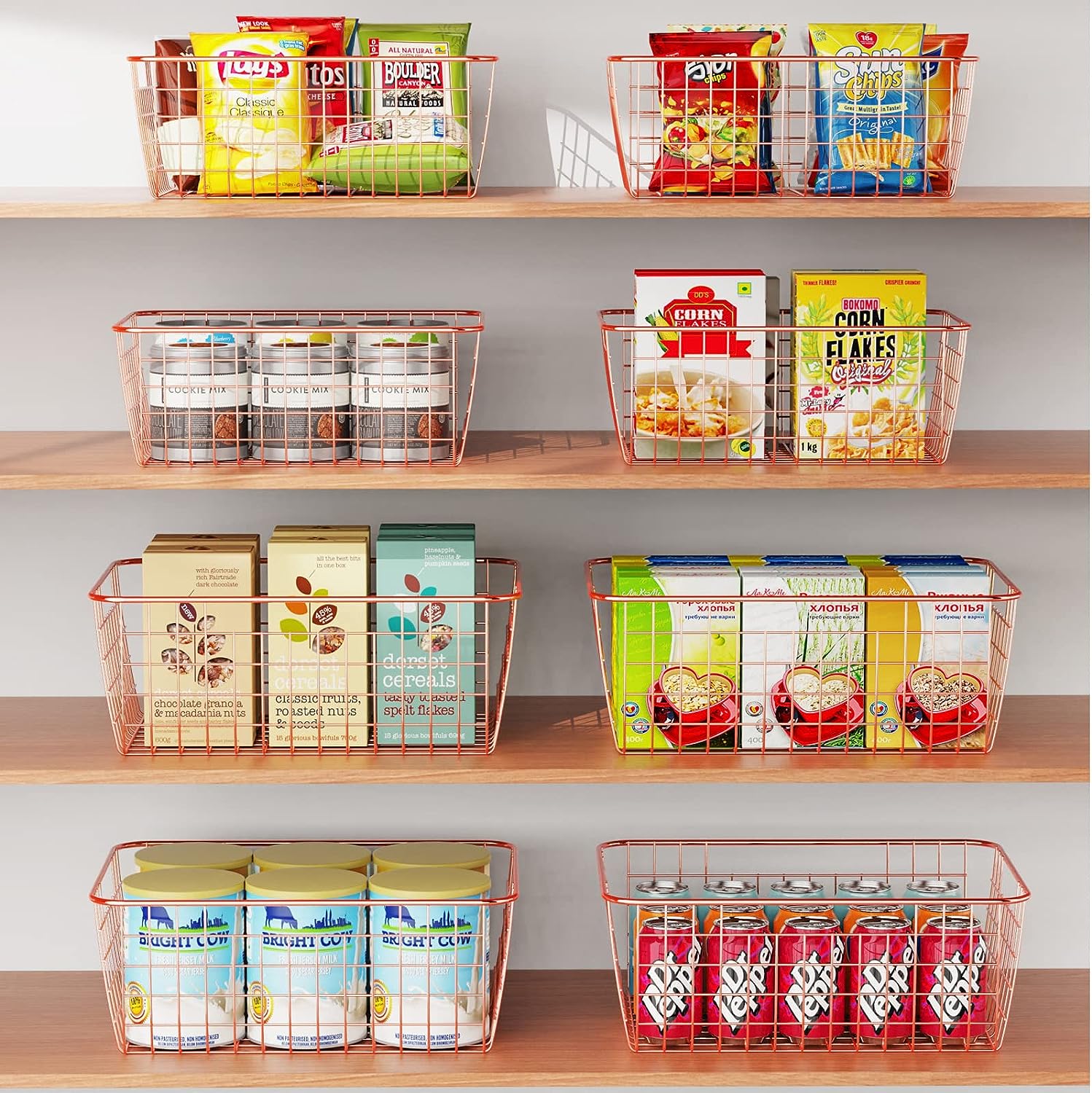 Wire Storage Baskets 4 Pack Large Metal Wire Baskets Pantry Organization and Storage with Handles for Freezer Organizer Pantry Kitchen Laundry-Toppalletfly