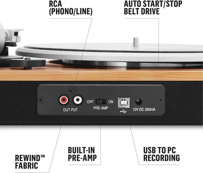 Wireless Turntable - Sustainable Materials, Vinyl Record Player with Wireless Bluetooth Connectivity, 2 Speed Belt, Built-in Pre-Amp-Toppalletfly