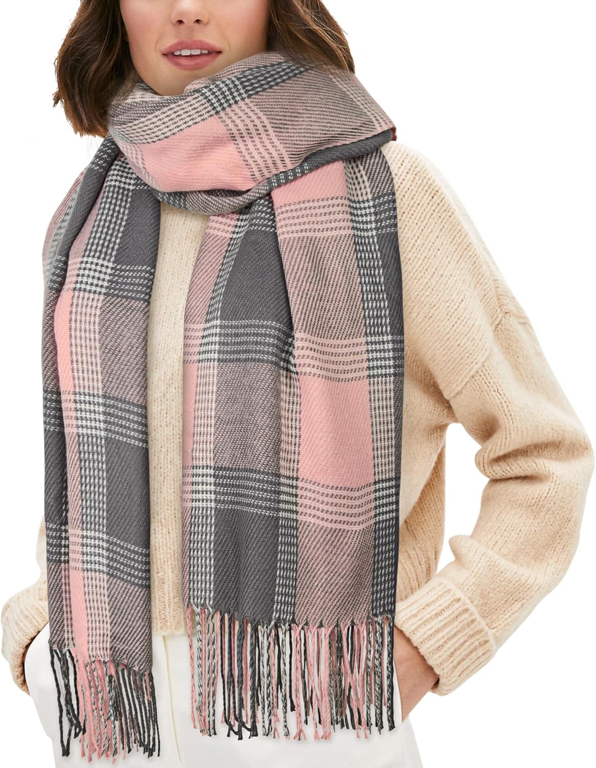 Women's Long Plaid Blanket Chunky Oversized Winter Fall Warm Scarf-Toppalletfly