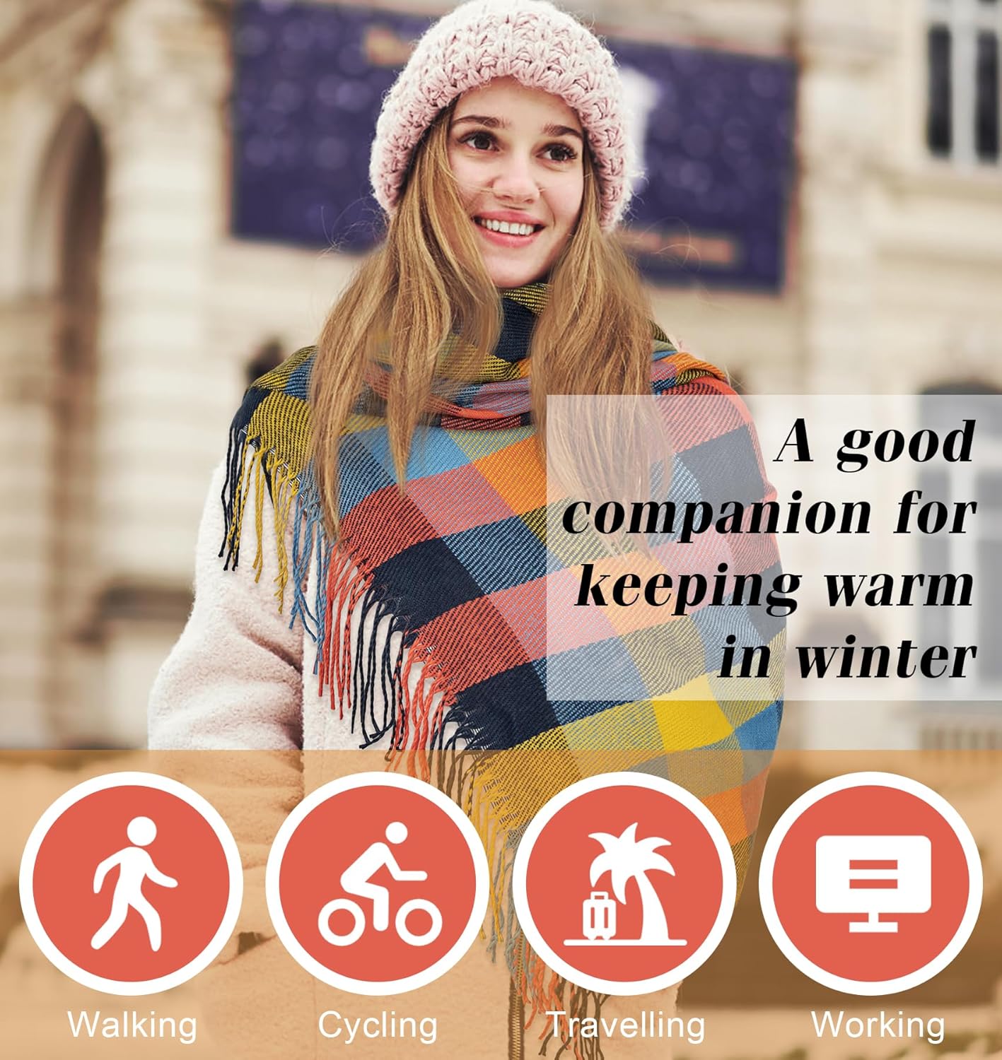 Women's Long Plaid Blanket Chunky Oversized Winter Fall Warm Scarf-Toppalletfly