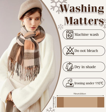 Women's Long Plaid Blanket Chunky Oversized Winter Fall Warm Scarf-Toppalletfly