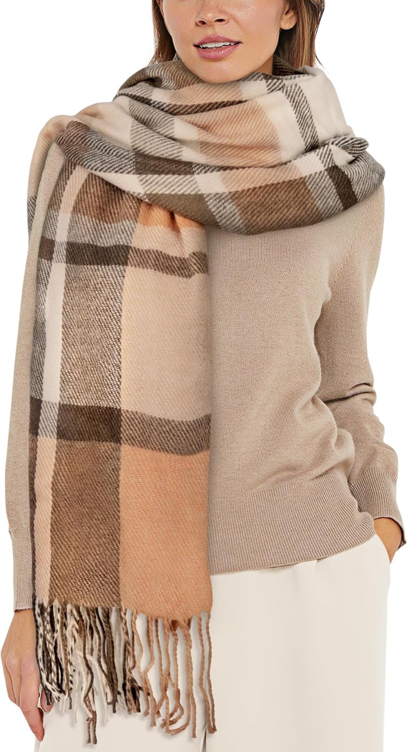 Women's Long Plaid Blanket Chunky Oversized Winter Fall Warm Scarf-Toppalletfly
