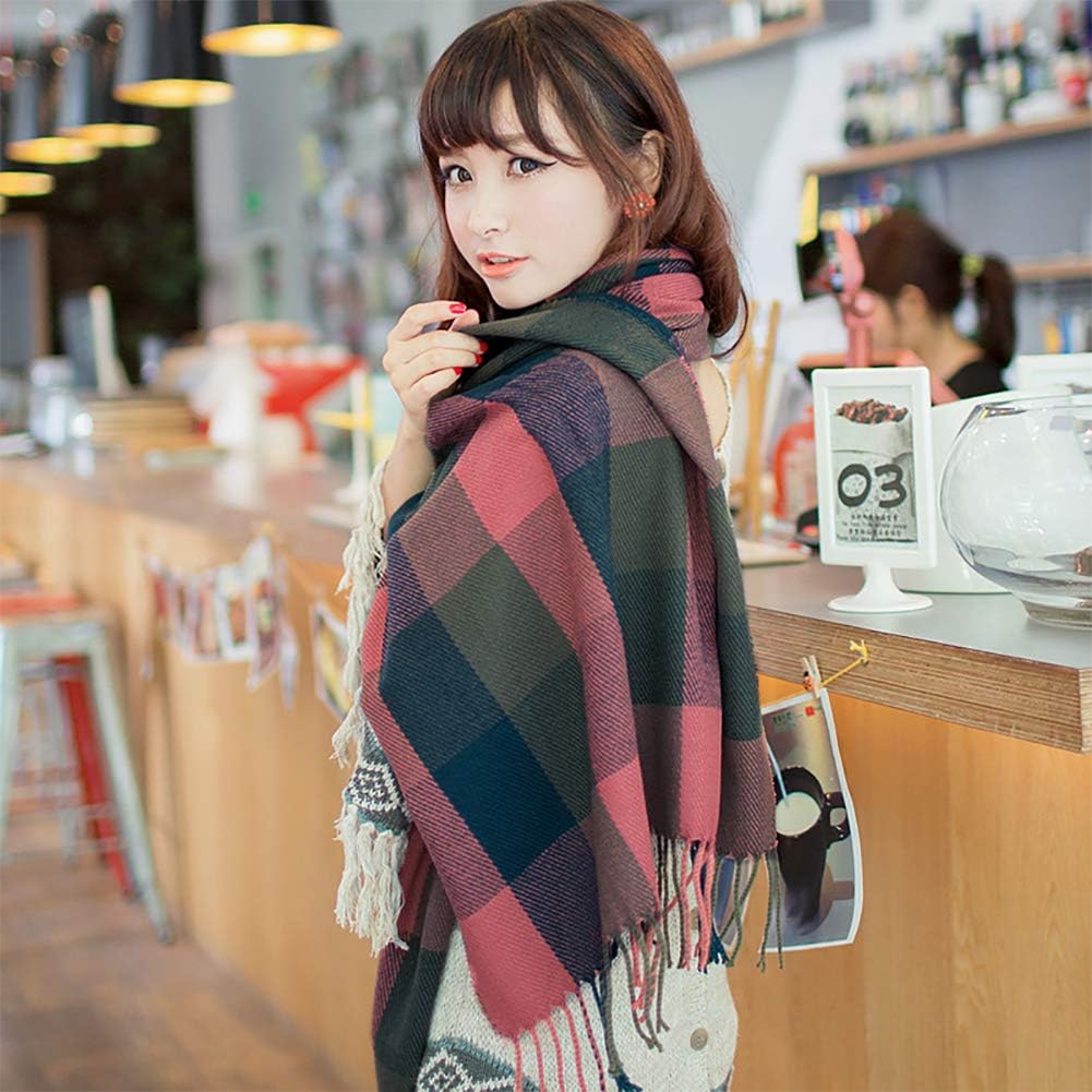 Women's Long Plaid Blanket Chunky Oversized Winter Fall Warm Scarf-Toppalletfly