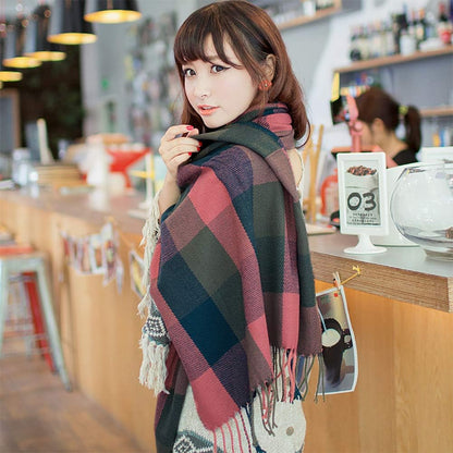 Women's Long Plaid Blanket Chunky Oversized Winter Fall Warm Scarf-Toppalletfly